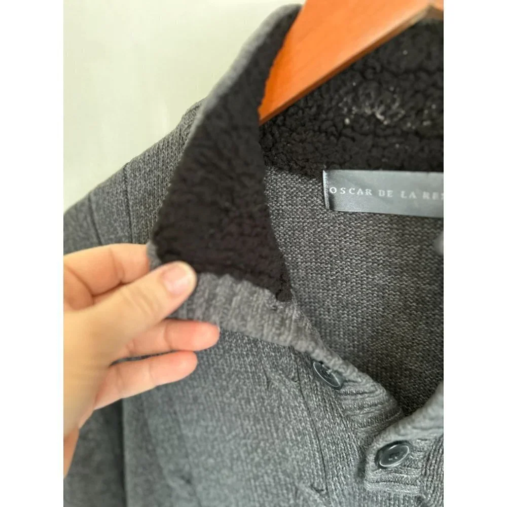 Oscar De La Renta Knitted Pullover Cotton Blend Gray Sweater Size Med
